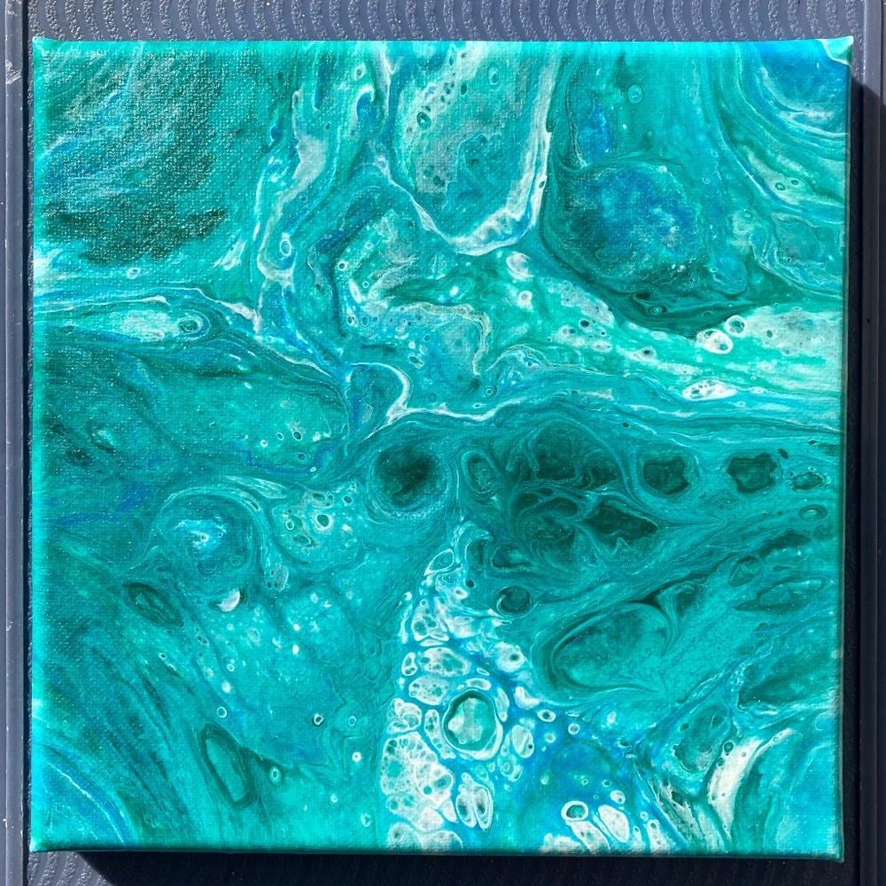 Apatite I 8"x8" Painting by Color Fluent Art (Turquoise/White)